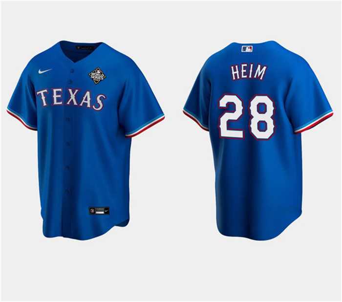 Mens Texas Rangers #28 Jonah Heim Royal 2023 World Series Stitched Baseball Jersey Dzhi